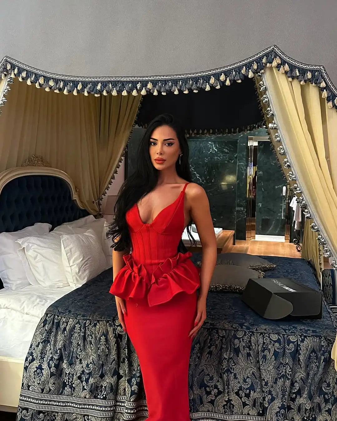 Red Obsession Peplum Maxi